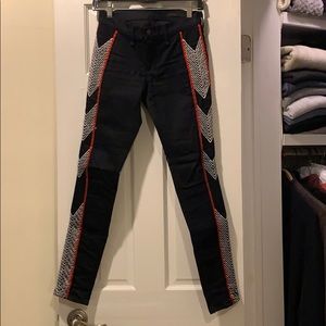 Skinny black Rag and Bone jeans with embroidery.